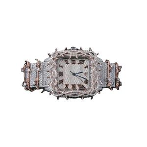 Reloj de Cuarzo de Lujo Personalizado para Mujer, Correa de 18 mm, Caja Cuadrada de Acero Inoxidable Totalmente Adornada con Piedras, Reloj de Pulsera Ecológico Estilo Hip-Hop - Product Image 1