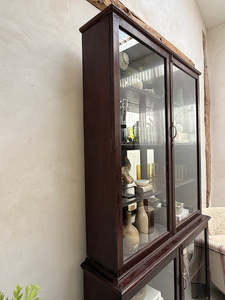 Vitrine d'exposition en verre antique, bibliothèque à quatre portes en bois massif vitrée, style vintage ferme, pour salon et salle à manger, rangement - Product Image 5