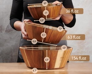 Ensemble de 3 bols à salade en bois d'acacia, bord ondulé, pour salade de fruits, pâtes, restaurant, hôtel, vente en gros - Product Image 6
