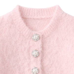 Cardigan en tricot doux rose pâle pour bébé avec boutons décoratifs, pull à manches longues pour nouveau-né, nourrisson et tout-petit - Product Image 6