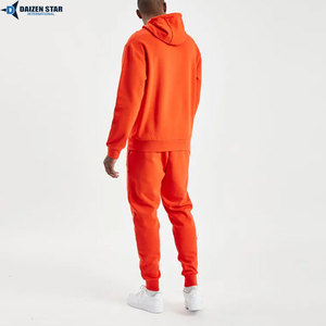 Men's Orange Hooded Tracksuit Full Sleeve Casual Sweatshirt Pants Set Solid Color Breathable Cotton Autumn Wear - Product Image 2