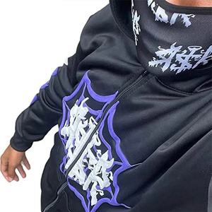 Sweat-shirt à capuche zippé Y2K personnalisé, style streetwear, motif toile d'araignée gothique, squelette, coupe oversize, pour homme, en molleton épais, style punk - Product Image 3