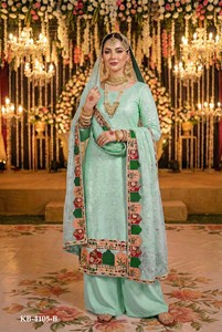 ชุดสาหรี่กามีซแบบเย็บกึ่งสำเร็จรูปของ Georgette พร้อมงานปักและประดับเลื่อมสำหรับงานปาร์ตี้ของชาวปากีสถานและอินเดีย (ขนสัตว์เทียม) - Product Image 2