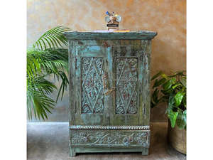 Vintage Hand Carved Wooden Storage Cabinet Antique Distressed <b>Sideboard</b> Cupboard for Living Room Bedroom Furniture - Product Image 4