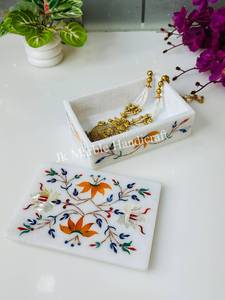 กล่องใส่เครื่องประดับฝังลายหินอ่อนทำมือสวยงาม ดีไซน์ลายดอกไม้สำหรับวันขอบคุณพระเจ้า ฝาปิดทรงสี่เหลี่ยมผืนผ้า สำหรับจัดเก็บ ราคาขายส่ง - Product Image 2