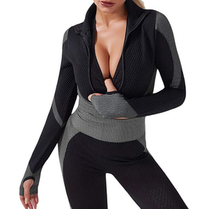 Edoor Wears Women's Quick Dry Spandex/Nylon Dot Pattern Contrast Stitch Workout <b>Bodysuit</b> Long Sleeve Yoga Jumpsuit Rompers One - Product Image 6