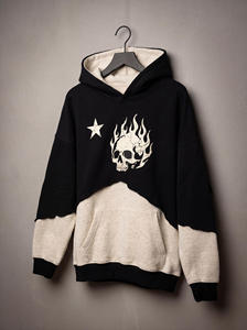 Sweat à capuche surdimensionné pour homme, imprimé graphique flamme et crâne, patchwork color block, clouté, style streetwear - Product Image 5