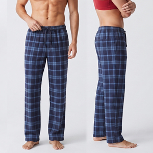 Pantalon de pyjama en flanelle à carreaux pour homme, taille élastique, 100% coton, pantalon de pyjama à carreaux pour homme, vêtements de nuit en flanelle avec poche - Product Image 1