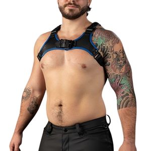 Arnés de Pecho de Cuero para Hombre Centurion 2.0, Azul, Correas Ajustables, Arnés Corporal de Cuero Premium para Club - Product Image 1