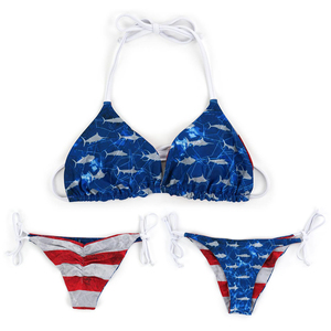 Conjunto de Bikini para Mujer, Color Rojo, Blanco y Azul, Estilo Americano, con Volantes, Traje de Baño de una Pieza, Transpirable, Ecológico, de Secado Rápido, para la Playa - Product Image 4