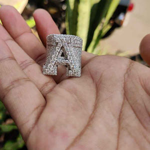 Luxury Moissanite Iced Letter A <b>Ring</b> 925 Silver <b>Initial</b> Statement Hip Hop Jewelry Gift for Men Women Sparkling Style - Product Image 1