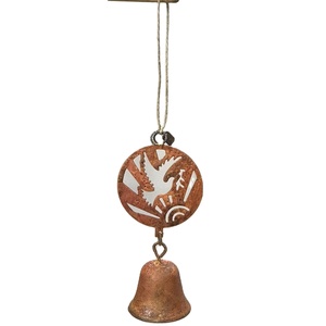 Pátina rústica Bown antiguo adorno colgante de Navidad círculo redondo de alta calidad con diseño de pájaro y Cascabel - Product Image 1