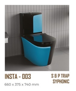 Inodoro de una Pieza, Diseño Superior, Color Azul y Negro, Serie INSTA, 660X375X740mm, Sifón S&P, Sistema de Descarga Sifónica - Product Image 1
