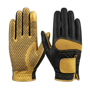 Gants de golf en cuir véritable jaune et noir, unisexes, antidérapants, respirants, avec sangle de poignet réglable et fermeture auto-agrippante - Product Image 5