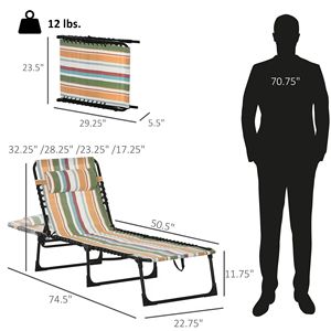 Sedia a Sdraio Pieghevole a 4 Posizioni con Cuscino Reclinabile, Sedia da Piscina con Seduta in Rete Traspirante e Cuscino in Olefin a Righe Arcobaleno - Product Image 3