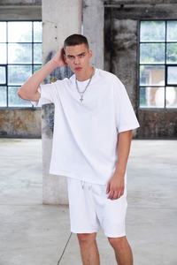 Wholesale Bulk Men's Oversized T-Shirt Shorts <b>Sets</b> 100% Cotton <b>Knitted</b> Fabric Digital Printed Letter Pattern Summer Casual Wear - Product Image 3
