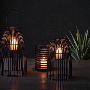 Iron Candle <b>Lanterns</b> <b>Set</b> of 3 Heat Resistant Home Decoration Votive Holders Modern Wire Design - Product Image 3