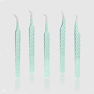Punta de fibra de extensión de pestañas personalizada, 5 pares de pinzas de 45 90 grados, pinzas rectas de sujeción fuerte de acero inoxidable - Product Image 3