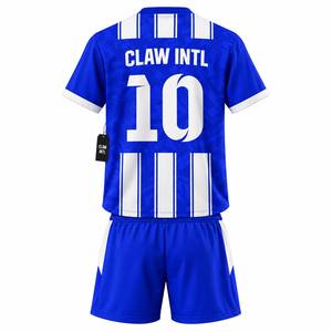 Maillot de football sublimé bleu et blanc rayé, col en V, manches longues, respirant, en polyester, pour adolescents, unisexe, personnalisable avec le nom de l'équipe, été - Product Image 3