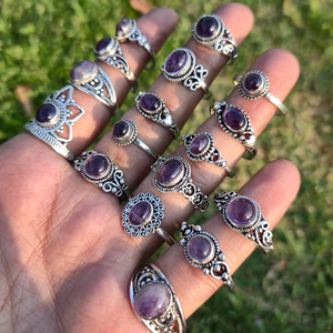 Mystic Purple Amethyst <b>Rings</b> Bulk Brass Silver Plated Unisex Adjustable Bohemian Jewelry Collection Wholesale - Product Image 2