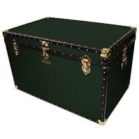 Coffre de rangement décoratif en métal de style moderne avec détails de sangle, grande capacité pour le rangement des vêtements et comme accent de table basse