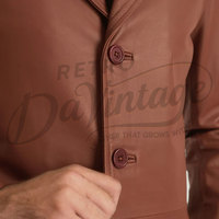 Manteau trench en cuir marron pour homme, coupe ajustée, long, en peau de mouton véritable, veste décontractée et professionnelle, vêtement d'extérieur classique