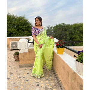 ROPA DE BODA BORDADO TRABAJO SAREE CON BLUSA DESCOSADA VERDE - Product Image 1