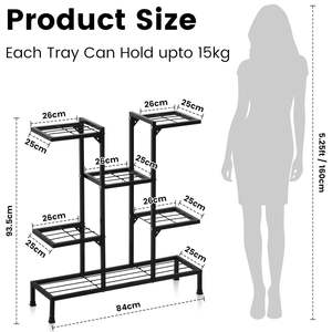 Support à plantes en métal robuste à 8 niveaux, porte-pots multi-étages, revêtement poudré antirouille, pour intérieur et extérieur - Product Image 6