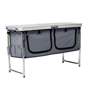 <b>Portable</b> 4ft <b>Picnic</b> <b>Table</b> with Carry Handle Outdoor Folding Camping <b>Table</b> 3 Adjustable Height Square Shape Storage Compartment - Product Image 2