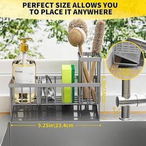 Organizzatore per Lavello con Portaspazzole e Portasponge in Acciaio Inox 304 Antiruggine, Soluzione di Stoccaggio per Dispenser di Sapone da Cucina - Product Image 4