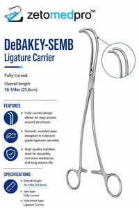 Porta Ligaduras DeBAKEY SEMB, Completamente Curvado, Longitud Total 10-1/4in (25.6cm), Instrumento Quirúrgico ZETOMEDPRO - Product Image 3