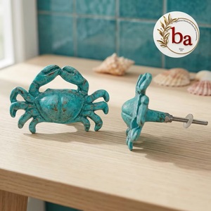 Poignée de meuble en fonte turquoise Ba Turquoise Crab, style côtier moderne, pour tiroir, armoire, commode, cuisine et chambre, installation facile - Product Image 1