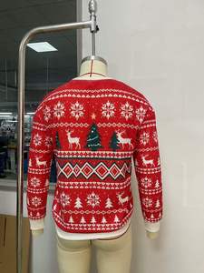 Pull en tricot à motif de visage de Père Noël pour hommes et femmes, pull de Noël moche et festif, rouge - Product Image 3