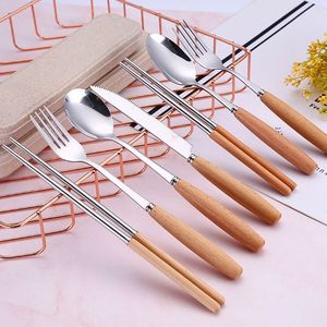 Juego de cubiertos metálicos personalizados con mango de madera, logotipo impreso, cubiertos de acero inoxidable para regalos corporativos - Product Image 3