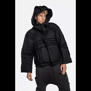 Men Black Hooded <b>Long</b> Hard Shell <b>Jacket</b> <b>Waterproof</b> Oversized Fit With Pockets Turtleneck Zip Closure Winter Outdoor Wear - Product Image 4