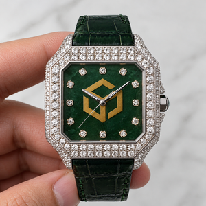 Montre analogique à quartz unisexe de luxe, cadran octogonal, marqueurs en diamant, lunette en strass, bracelet en crocodile - Product Image 1