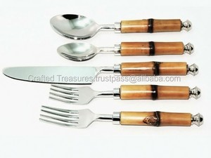 Juego de cubiertos de bambú estilo vintage de 5 piezas con cubiertos de acero inoxidable 18/8 para catering, bodas y cenas. - Product Image 2