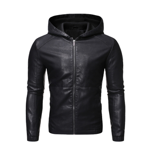 Veste de motard en cuir PU noir pour homme, col montant, fermeture éclair, coupe ajustée, pour l'automne - Product Image 5