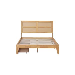 Cama tamaño completo de madera de roble blanco con cabecero de ratán Soporte mejorado Pies de sal con dos cajones de almacenamiento Diseño elegante - Product Image 5