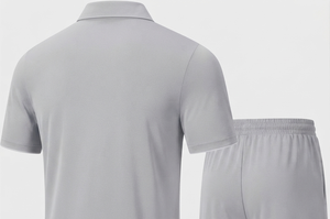 Conjunto de Polo y Pantalones Cortos de Secado Rápido para Hombre, Color Gris Sólido, Media Cremallera, Manga Corta, Ropa Deportiva Informal de Verano, Ligera, de Poliéster - Product Image 4
