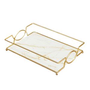 ถาดโต๊ะเครื่องแป้งลวดทองที่มีฐานหินอ่อนสีขาวสำหรับน้ำหอมและเครื่องประดับ - Product Image 5