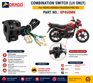 Interruptor combinado Hero Honda Passion Pro ES, solo para mano izquierda, calidad de exportación para repuestos de motocicletas, India, Orado - Product Image 3