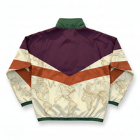 Chaqueta Bomber Vintage para Hombre Adventure Explorers & Co, con Bloques de Color, Estampado de Mapa, Cierre de Cremallera, Cuello Alto, Poliéster, Resistente al Viento