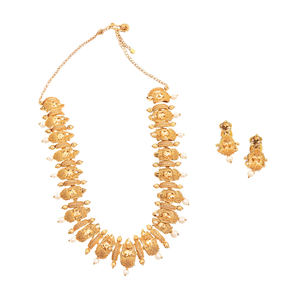 Lakshmi Rhodium Plated Zircon Coins Matte Necklace and Earring Set for Bridal - Product Image 1