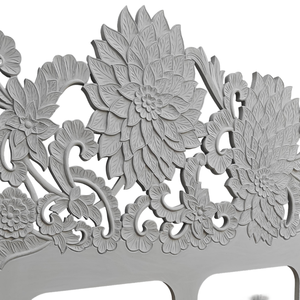 Cabecero de Cama King Size Tallado a Mano en Madera con Diseño Floral, Estilo Boho Costero, Decoración para el Hogar, Acabado Gris - Product Image 5