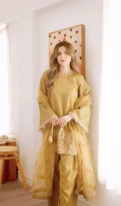 El yapımı Modern Etnik Suni Georgette Payetli Kadın Şarara Salvar Festival Kıyafeti Diwali Düğün Partisi Hızlı Kuruyan Kırışmaz - Product Image 3