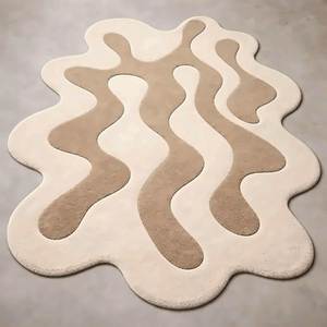 Alfombra de Lana Orgánica Tejida a Mano con Diseño de Guijarros de Río, Estilo Minimalista Zen, para Sala de Estar Japonesa - Product Image 4