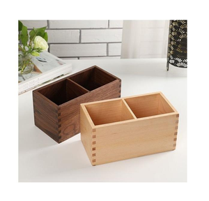 Porte-stylos carré en bois d'acacia, vase de table, design moderne réglable pour la papeterie de bureau - Product Image 5