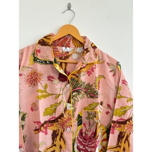 Floral Print 100% Cotton Bohemian V-neck Pajama Set Long Sleeve Regular Fit <b>Elastic</b> Waist Eco-Friendly Daily Casual Wear All - Product Image 6