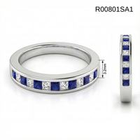 Bague de mariage classique en or blanc 18 carats avec saphir bleu et diamants, sertie en canal à taille princesse alternée, pour cadeau d'anniversaire de luxe